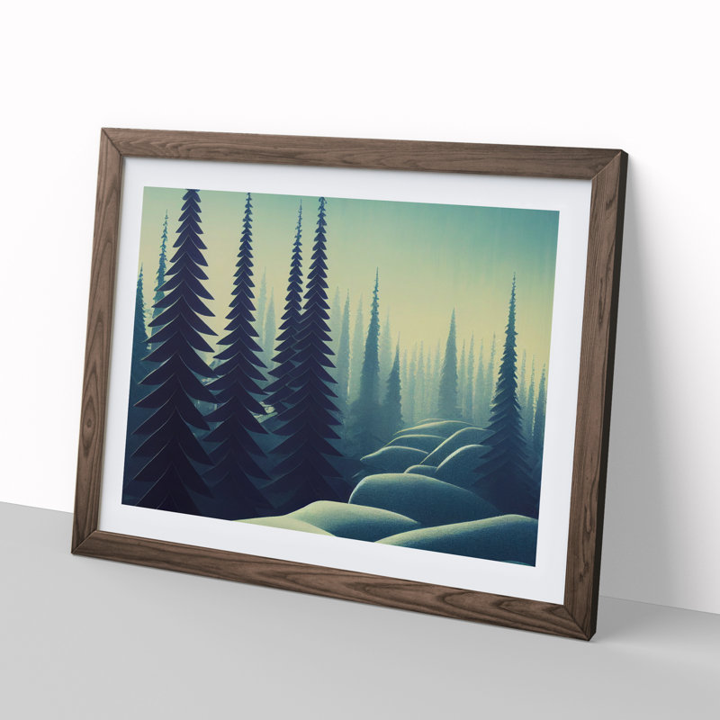 Pine Tree Forest At Winter - Single Picture Frame Print, 25cm H x 34cm W, Brown