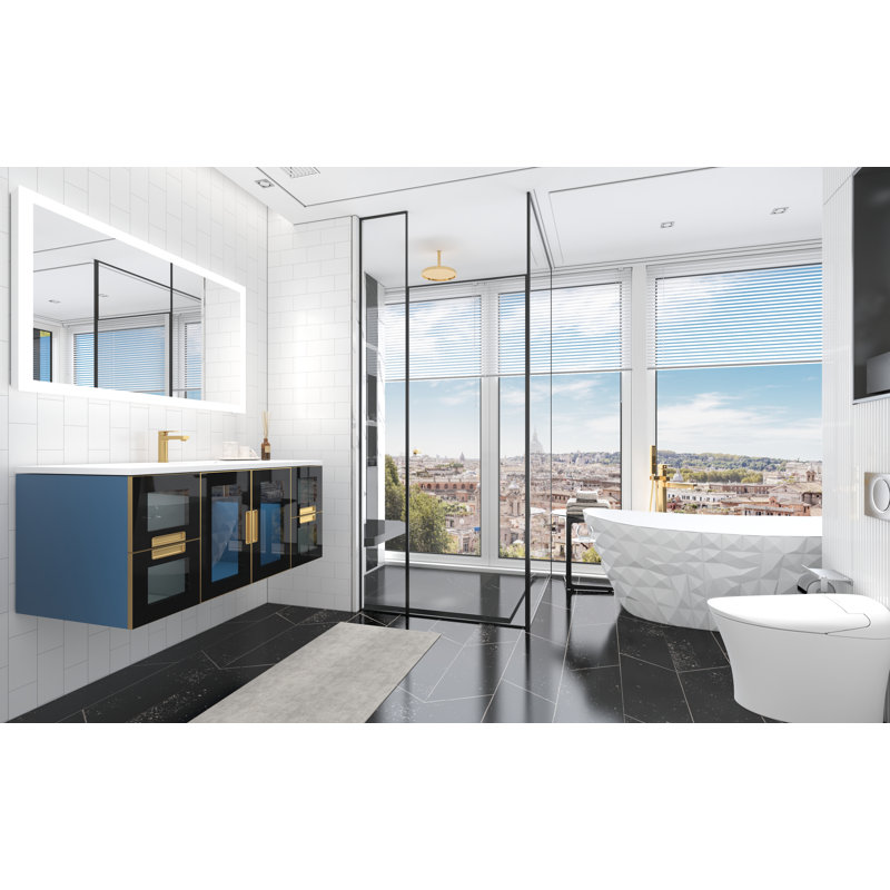 Base de meuble-lavabo mural simple 48 po avec portes en verre Swaneus