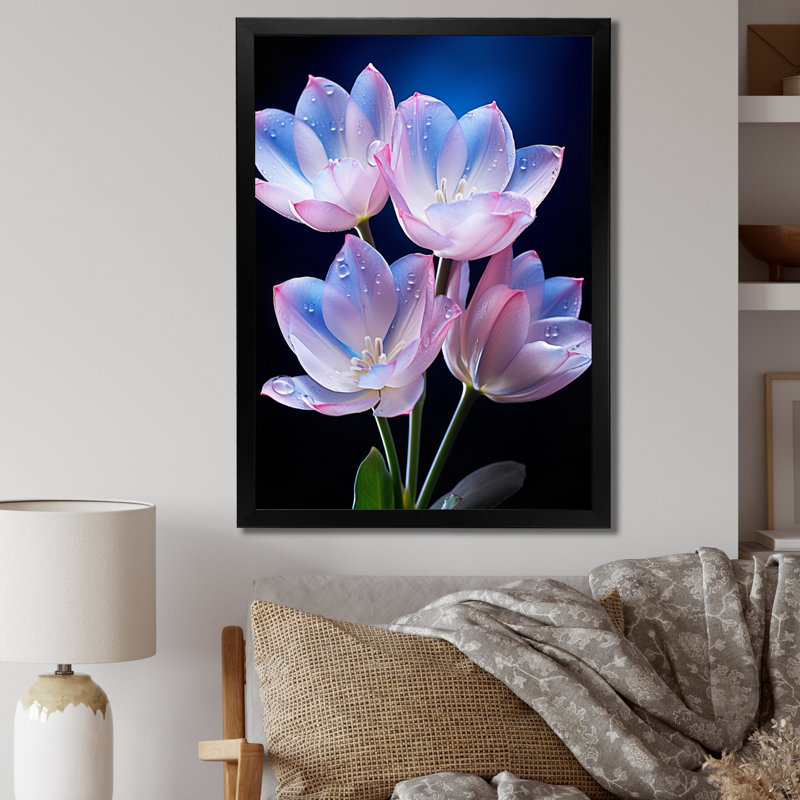 Chantler, tulipes roses et bleues enchantées sur fond noir - impression, H 40 po x l 30 po x P 1,5 po, Cadre photo noir