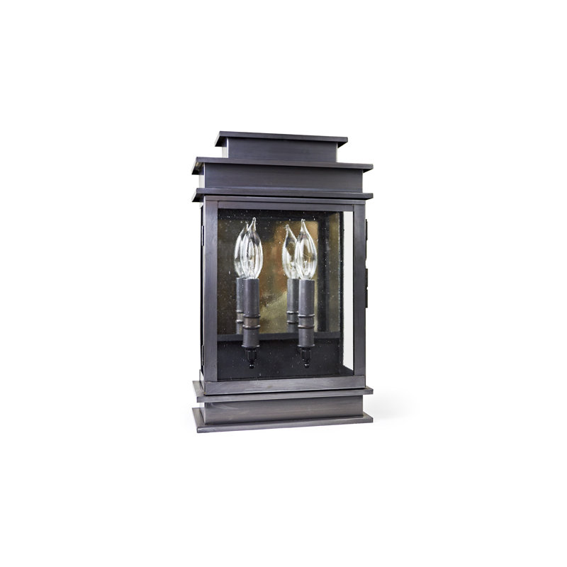 Lanterne murale d’extérieur 2 ampoules empire, Laiton foncé, Verre puceux transparent, H 15,5 po x l 9,25 po x P 5,75 po