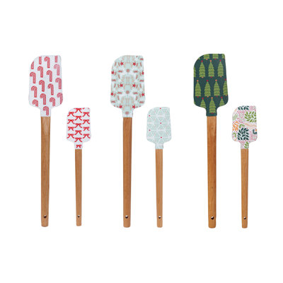 Silicone And Wood Spatulas With Holiday Pattern