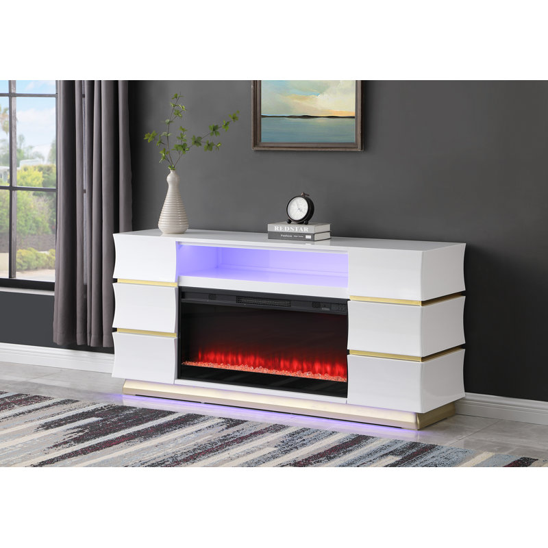 Crédence de rangement l 65 po Marqwan, Blanc
