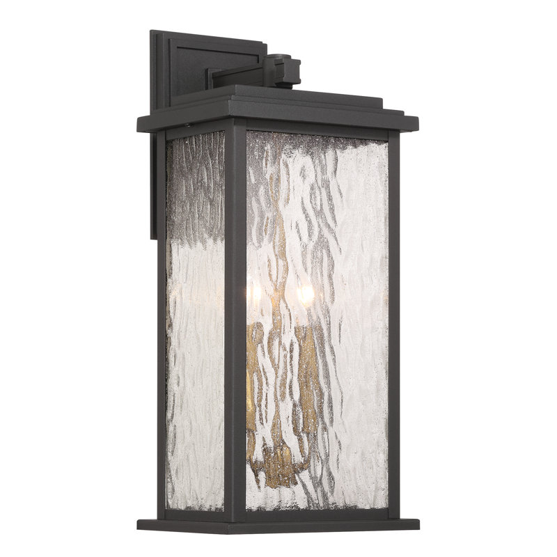 Estate - Applique murale d'extérieur 2 lumières - Noir avec accent laiton - Abat-jour verrerie de pluie