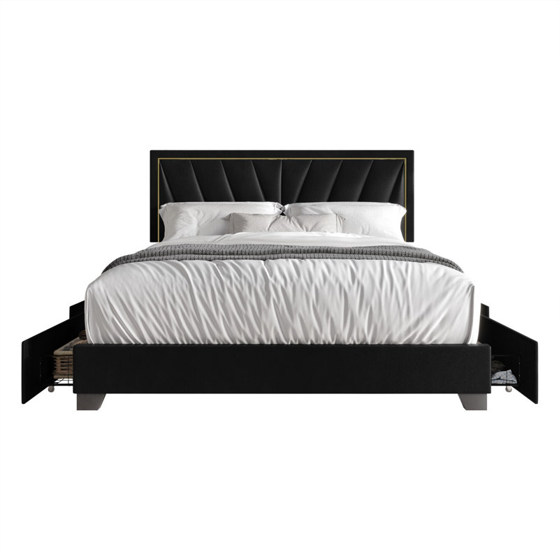 Jannean Upholstered Platform Storage Bed, Queen, Black
