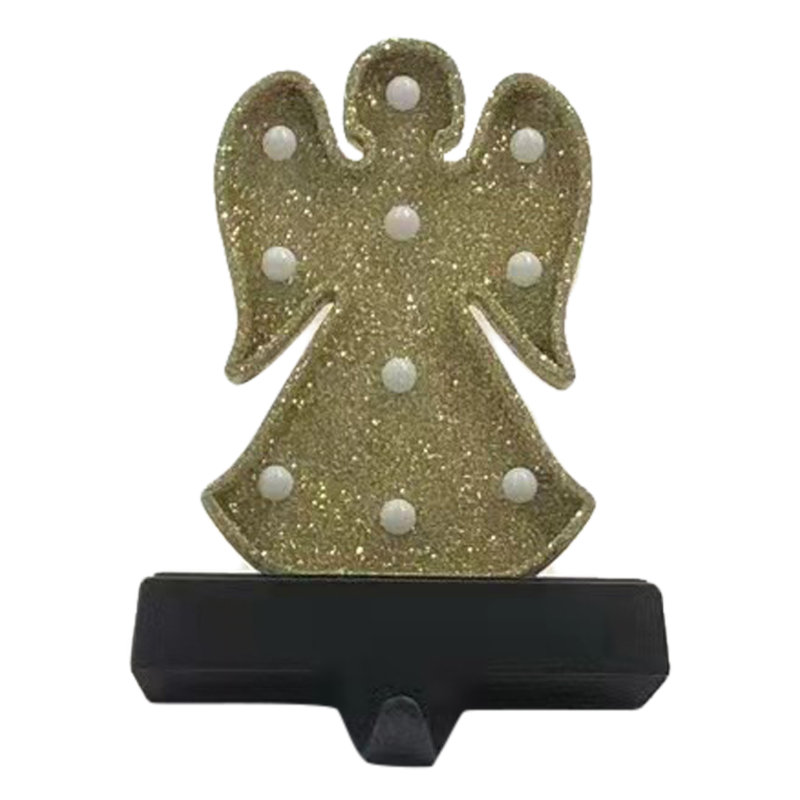 Gold Glitter LED Angel Christmas Stocking Holder