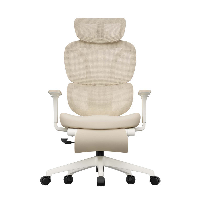 Chaise de travail ergonomique en filet, chaise de bureau à haut dossier avec verrouillage d'inclinaison à 3 niveaux, chaise de travail avec appui-tête et accoudoir et dossier réglables, soutien lombaire et tabouret de pieds rétractable