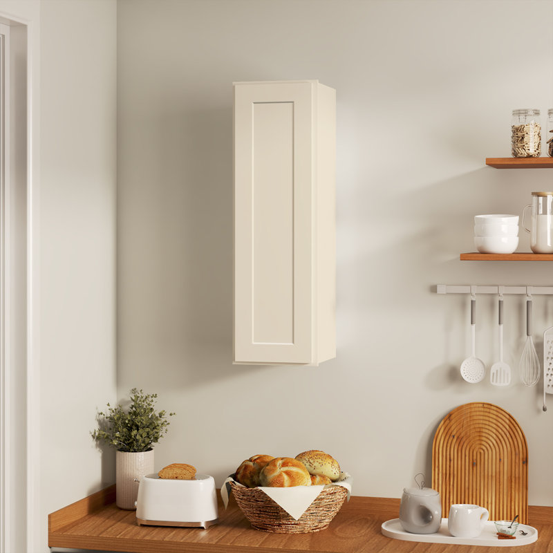 Armoire murale avec 1 porte et 2 tablettes, Shaker blanc antique, L 12 po x H 42 po x P 12 po