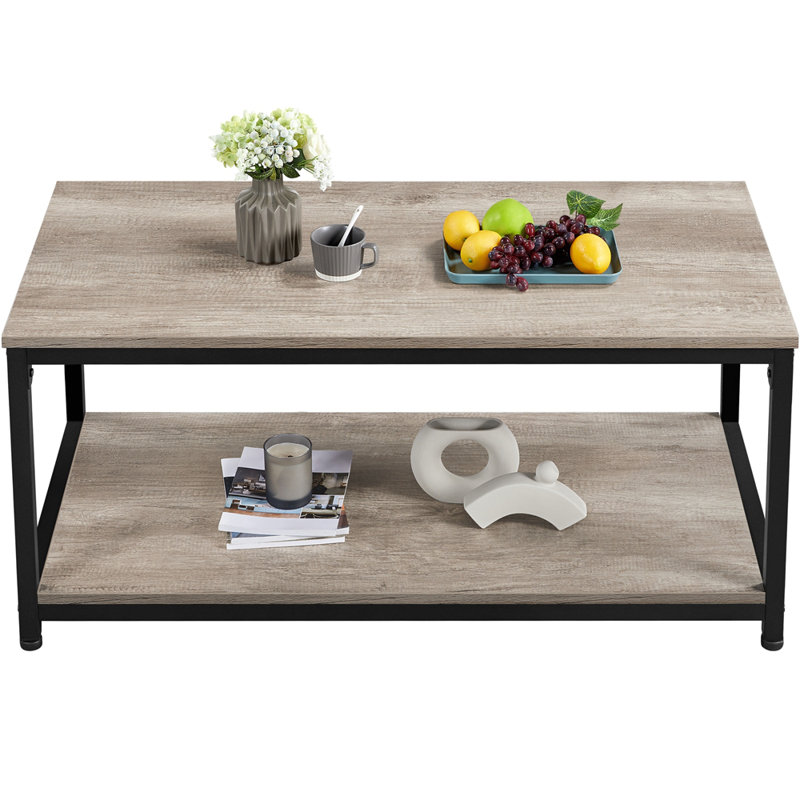 Lemmon Industrial Wood Coffee Table with Open Storage Shelf for Living Room, Gray