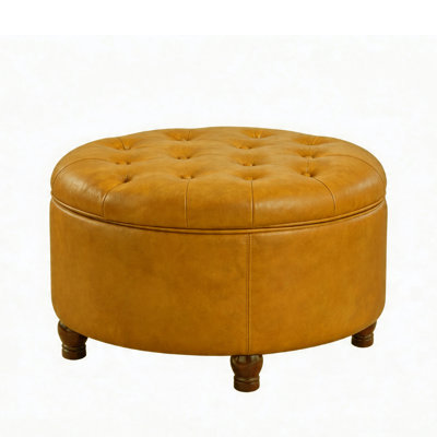 74.9cm Wide Faux Leather Tufted Round Solid Colour Standard Ottoman with Storage
