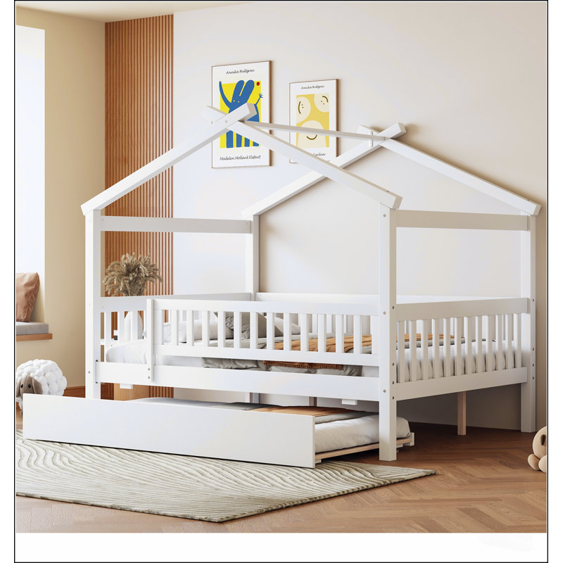 Lit cabane en bois pleine grandeur avec lit gigogne simple, design créatif et fonctionnel pour les chambres d'enfants, Double