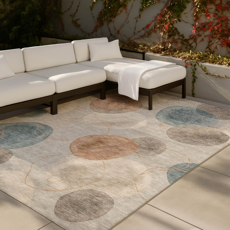 Tapis géométrique Ceajay ACN3085 lavable à la machine pour l'intérieur et l'extérieur, Taupe, 9 pi x 12 pi