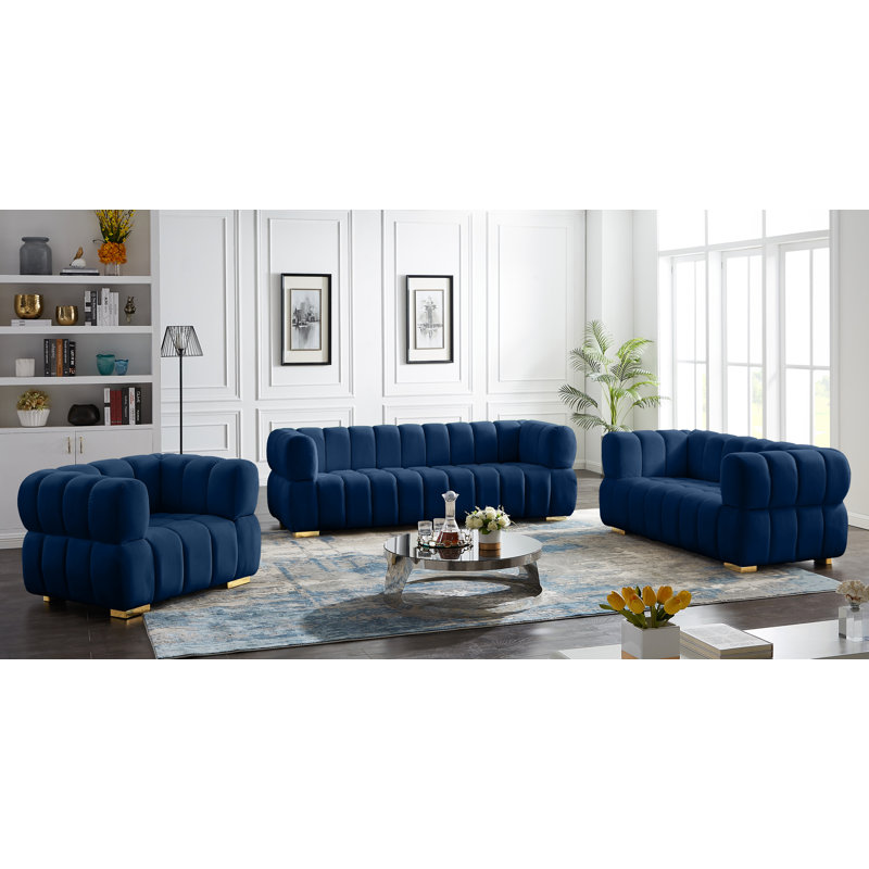 Carlan 91" Velvet Tuxedo Arm Sofa, Navy Velvet
