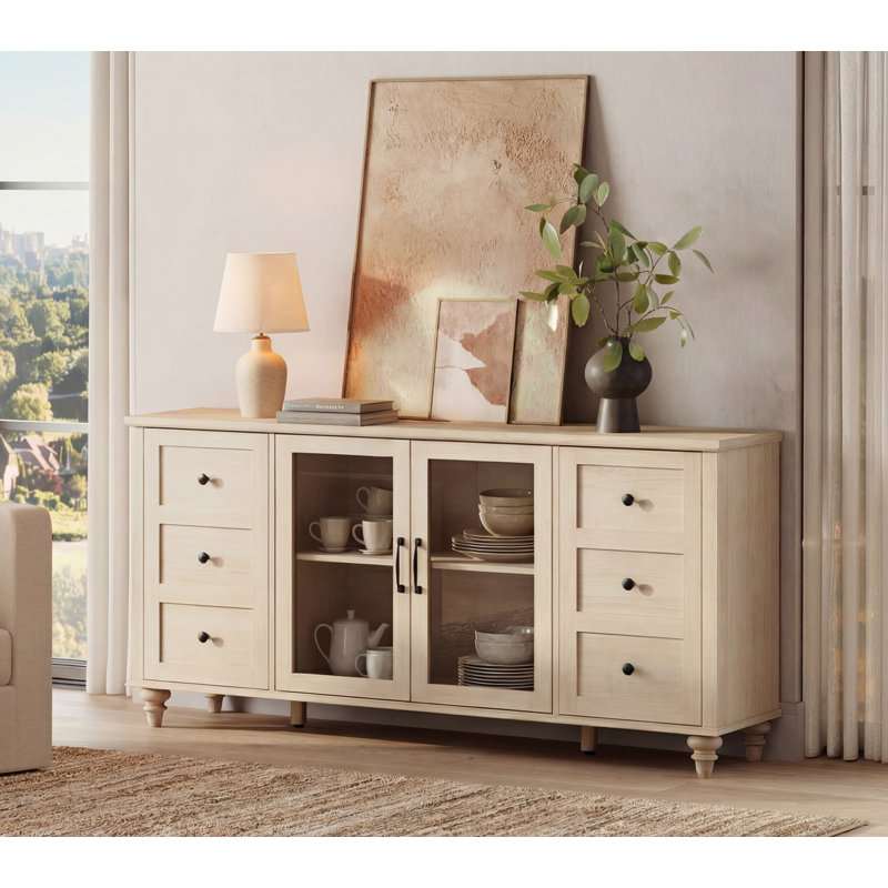 Meuble télé en bois manufacturé et l 57,9 po Scarlett, Beige clair