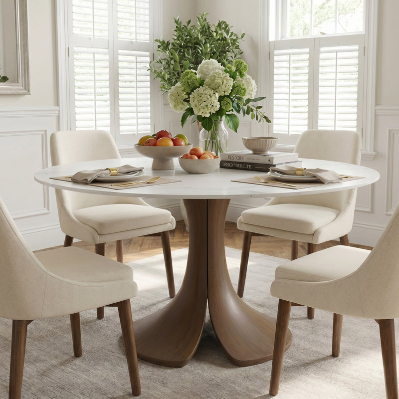 Table de salle à manger Aurora, H 29,52 po x L 53,15 po x l 53,15 po, Blanc nuage