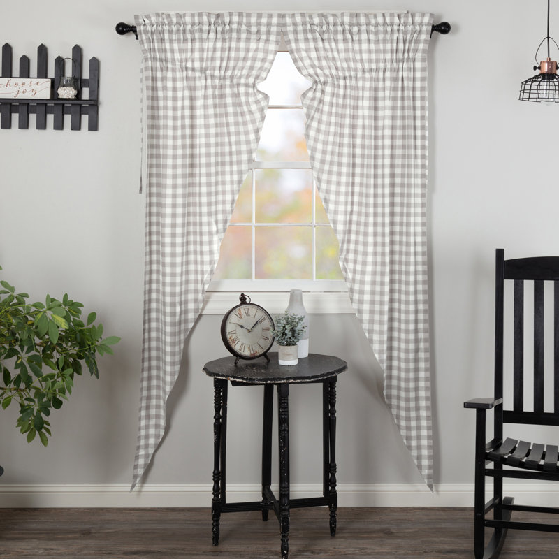 Annie Buffalo Check Cotton Plaid Rod Pocket Curtain Panels, Ash Gray/Soft White, 36" W x 84" L