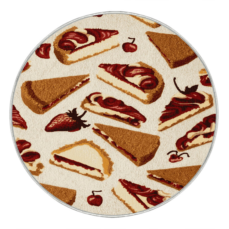 Washable Cheesecake Desserts Area Rug, Round 5'