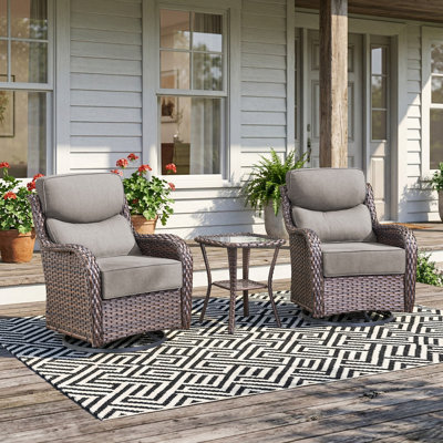 Patio Furniture Set With 6-Inch Thick Cushion, Outdoor High Back Swivel Rocker Patio Chairs, 3PCS Wicker Conversation Set For Deck Yard And Poolside