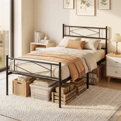 HOMCOM 3ft Single Bed Frame with Steel Slat Support, Noise-Free, Black