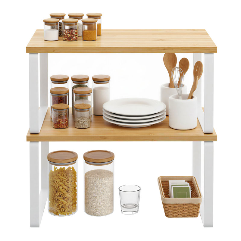 Frame Mounted Spice Rack with Adjustable Racks, Natural/White
