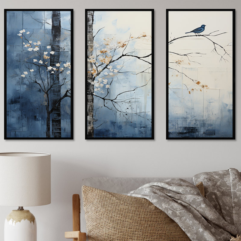 Minimalisme beige et bleu campagne III - ensemble d'art mural sur toile campagne, H 28 po x l 36 po x P 1 po