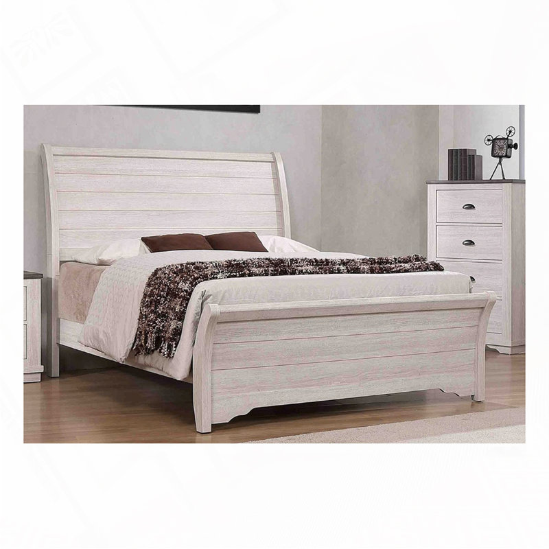 Lit plateforme Rustic Wood, Blanc cassé / gris