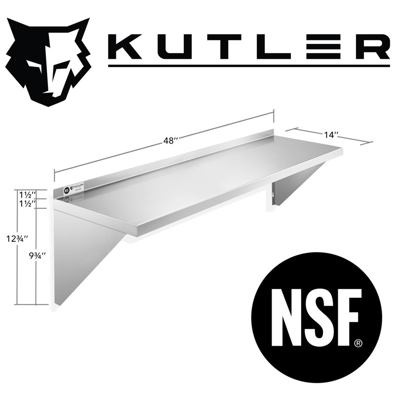 KUTLER 48" Stainless Steel Wall Mounted Shelf with Backsplash