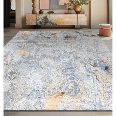 Monarch Hand Knotted Abstract Area Rug in Silver And Gold