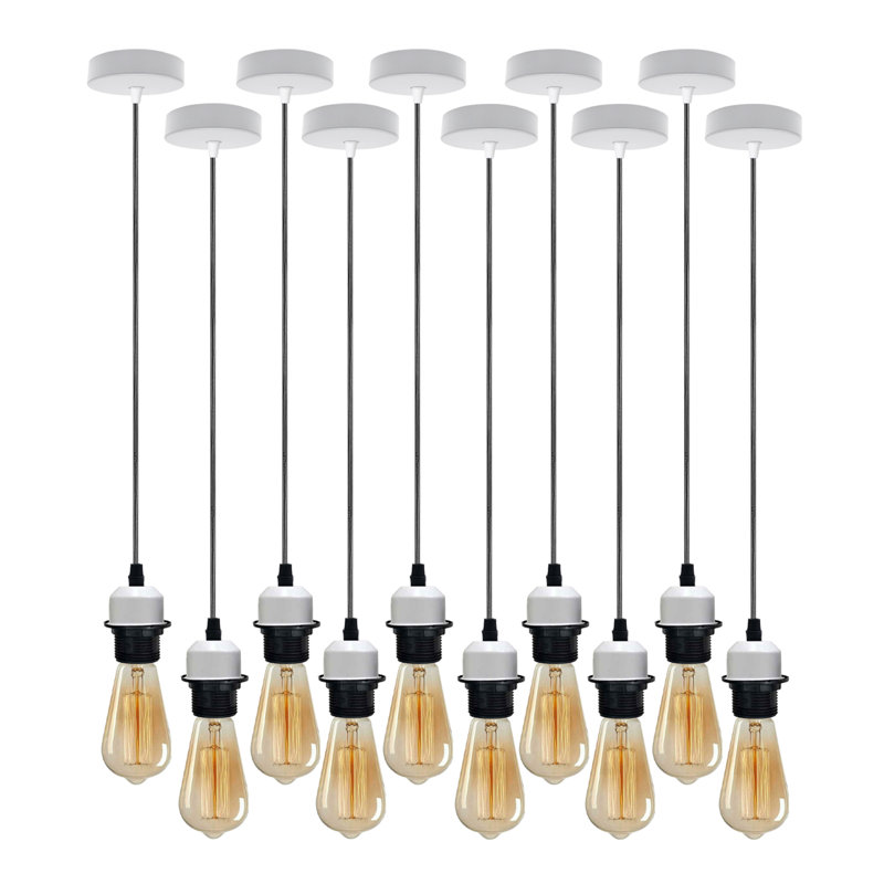 Bithlo 10x Industrial E27 single Pendant Light Holder Set – Williston Forge Adjustable Ceiling Fittings with 95cm Cable for Home or Commercial Use