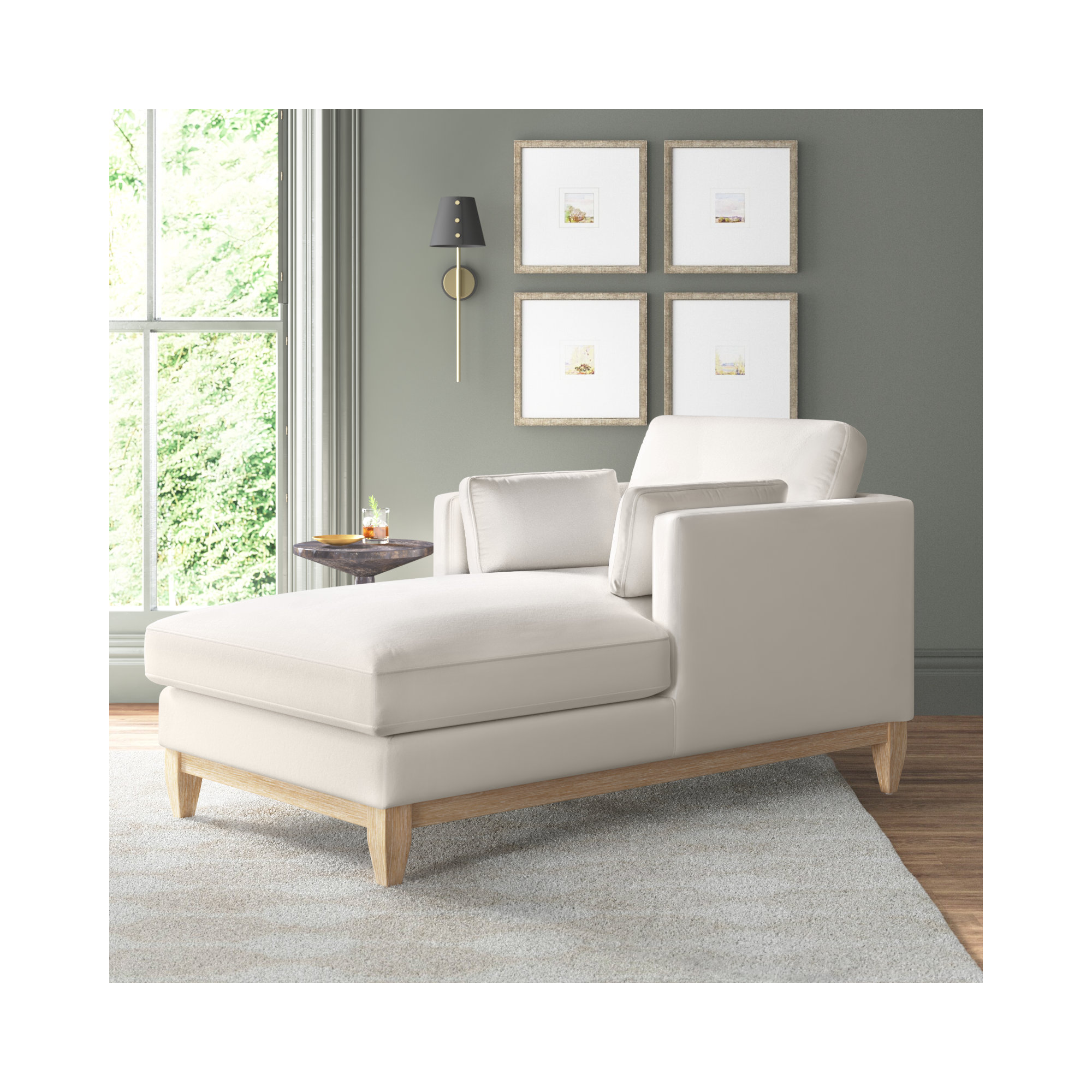 Pera Upholstered Chaise Lounge, French Beige Velvet