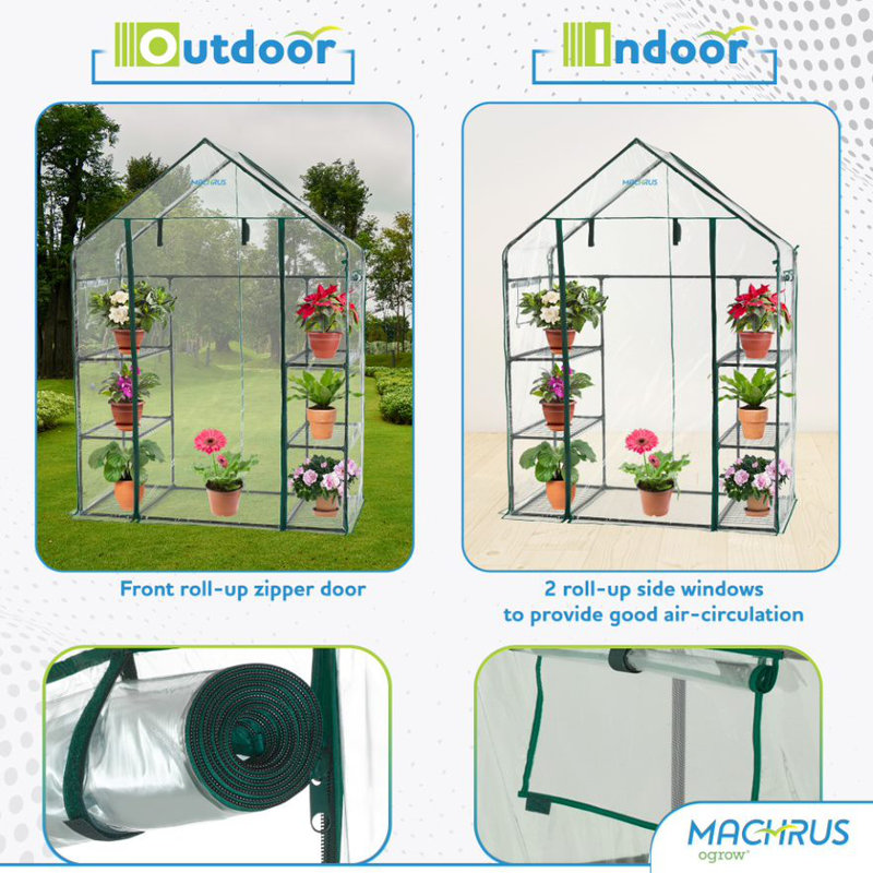 OGrow Machrus Ogrow Deluxe Walk-In Greenhouse with 3 Tiers and 6 ...