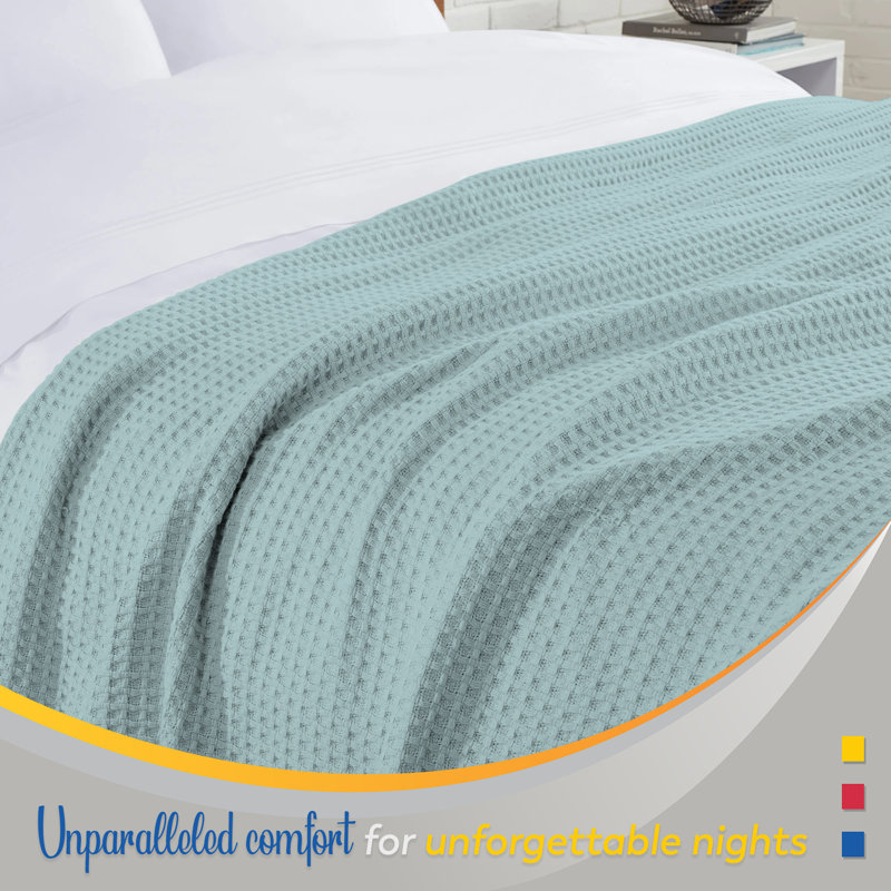 Couverture 100% coton tissée à la main, douce et antimicrobienne, Bleu clair, Double / double