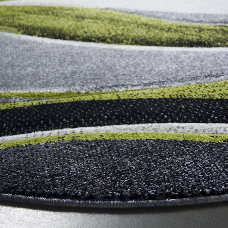 Dubach Abstract Machine Made Power Loom Polypropylene Indoor Area Rug in Gray/Green/White, Round 5'3"