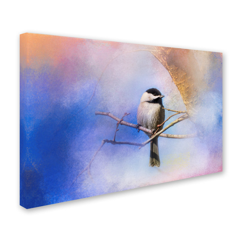 «Winter Morning Chickadee» de Vidur, impression sur toile tendue, H 12 po x l 19 po