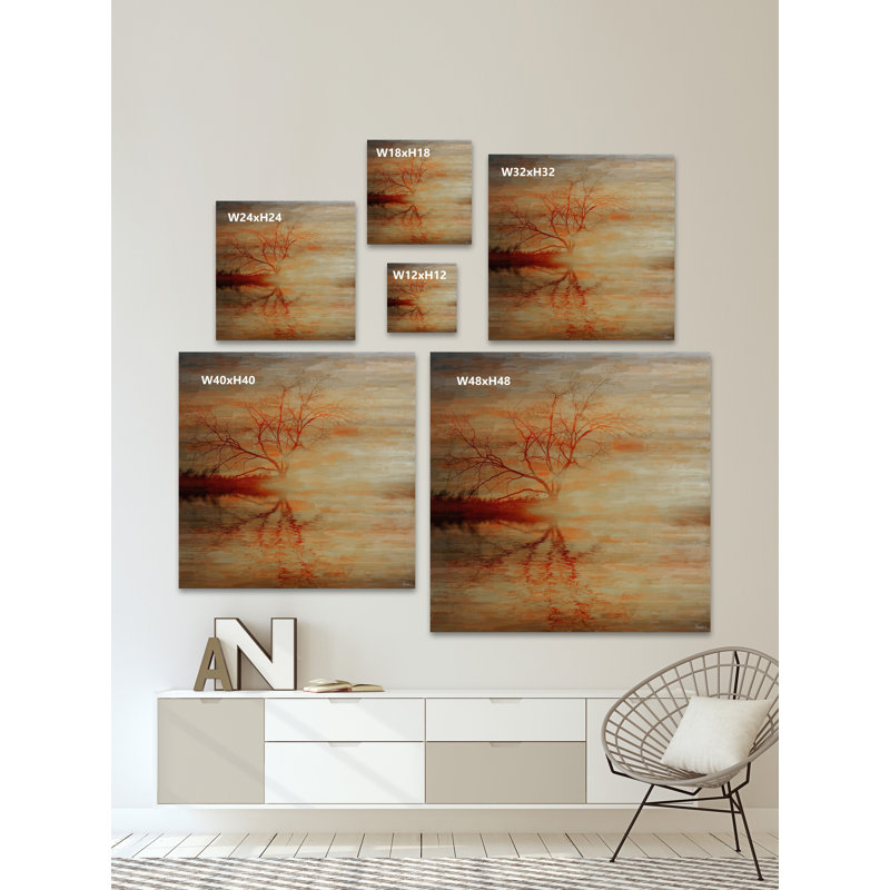 «Red Leafs» par Parvez Taj - peinture sur toile tendue, H 12 po x l 12 po x P 1,5 po