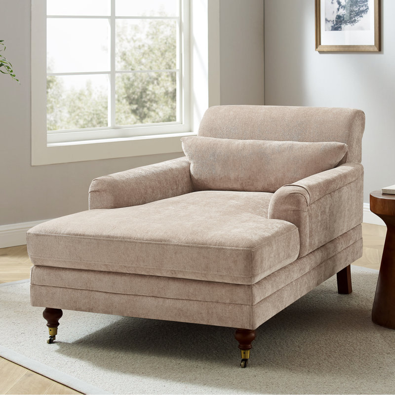 Erbes 37.01" W Chenille Upholstered Solid Wood Chaise Lounge, Camel