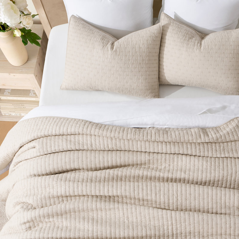 Cross Stitch Cotton Quilt set, Flax Beige, Queen
