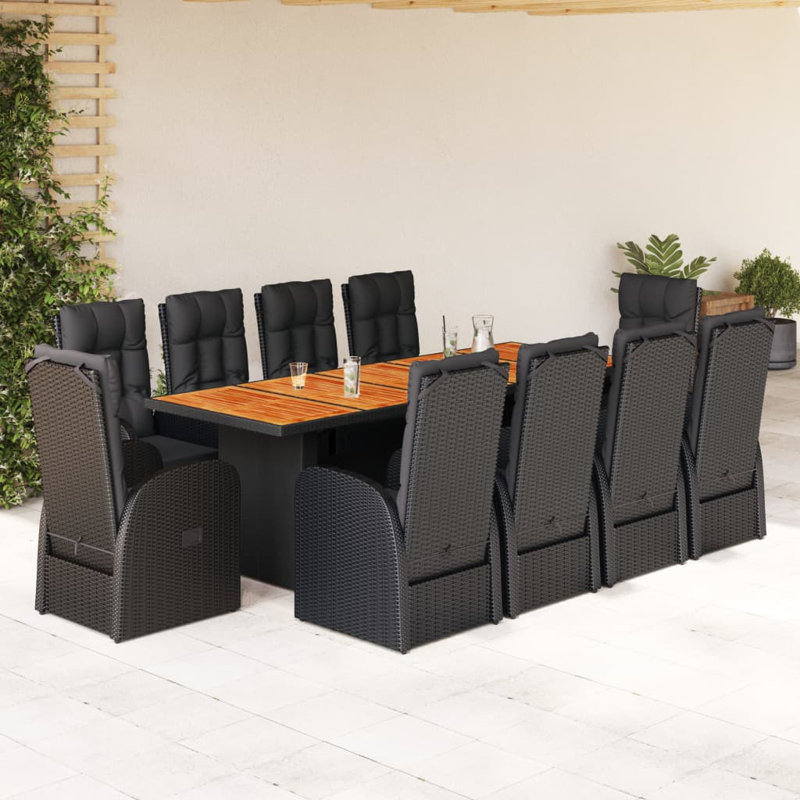 10 - Person Wicker Patio Dining Set with Rectangular Table , Cushions Included