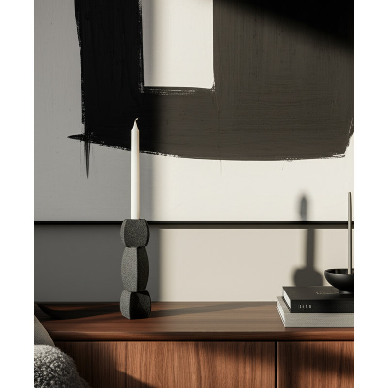 Candlestick Candle Holder, 12" H x 4" W x 4" D, Black