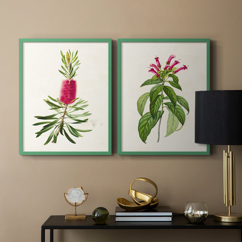 «Pretty Pink Botanicals VII», reproduction encadrée de qualité supérieure - prête à être accrochée - aucun clou requis - aucun clou requis