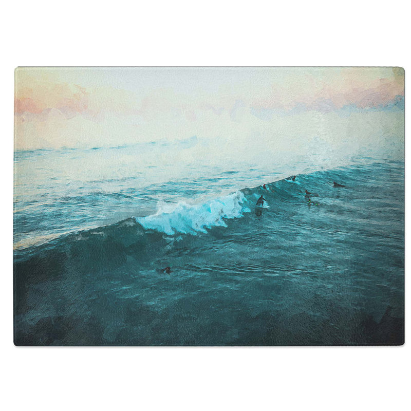 Tempered Glass Surfing at Sunrise Chopping Board, 39 cm W x 28.5 cm L