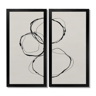 «Abstract Simple Brush Outline Curves - Abstract Shapes Large Wall Art», impression sur toile moderne noire, ensemble de 2
