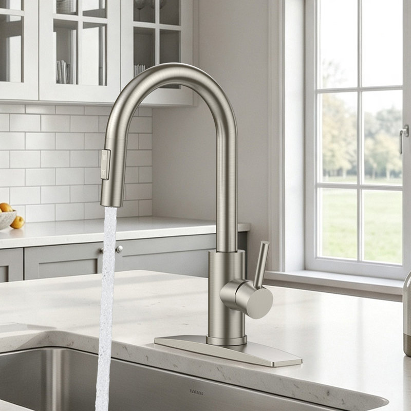 Pull Down Spray Single Lever Kitchen Tap, Brushed Nickel