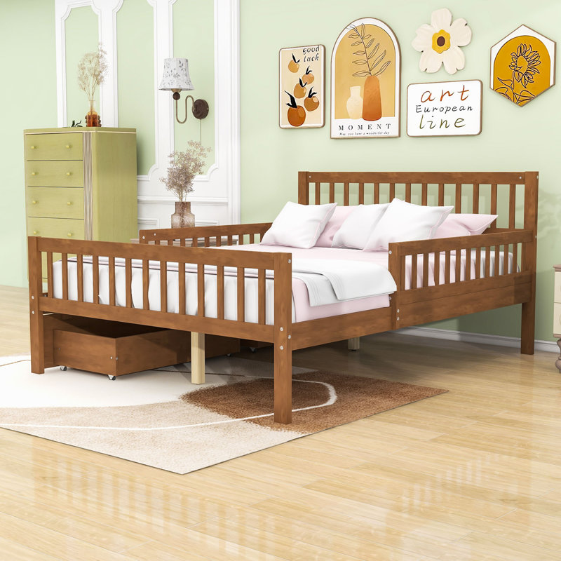 Lit plateforme en bois avec 2 tiroirs, Double