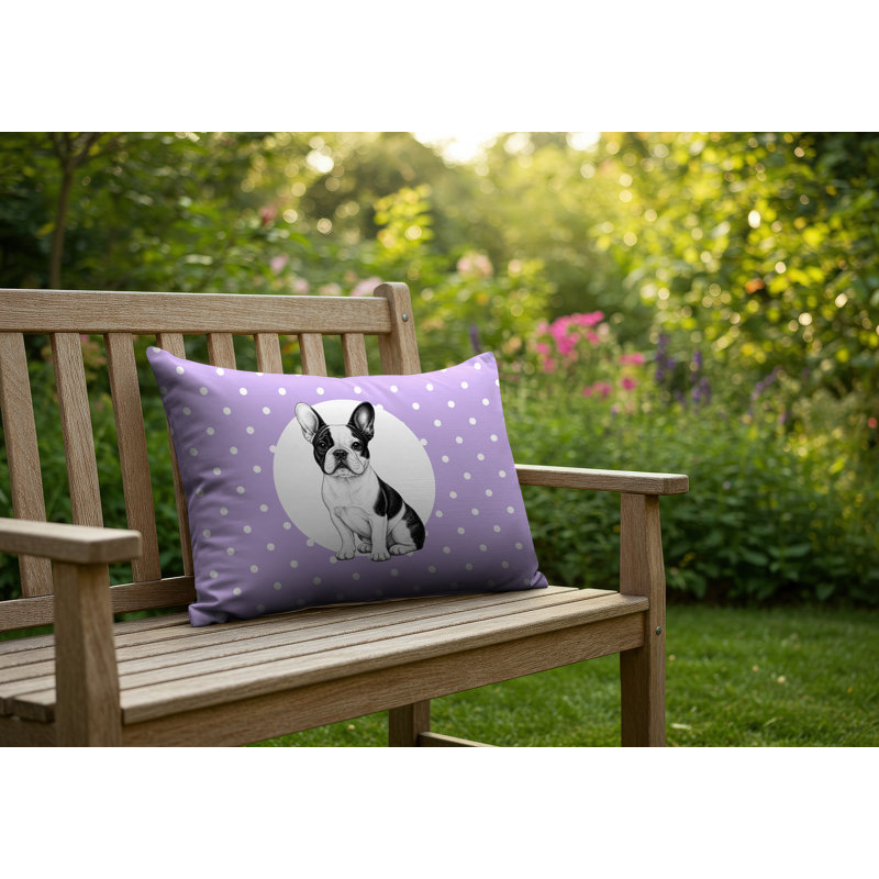 Oreiller réversible intérieur / extérieur French Bulldog, 25 x 18, Lavande