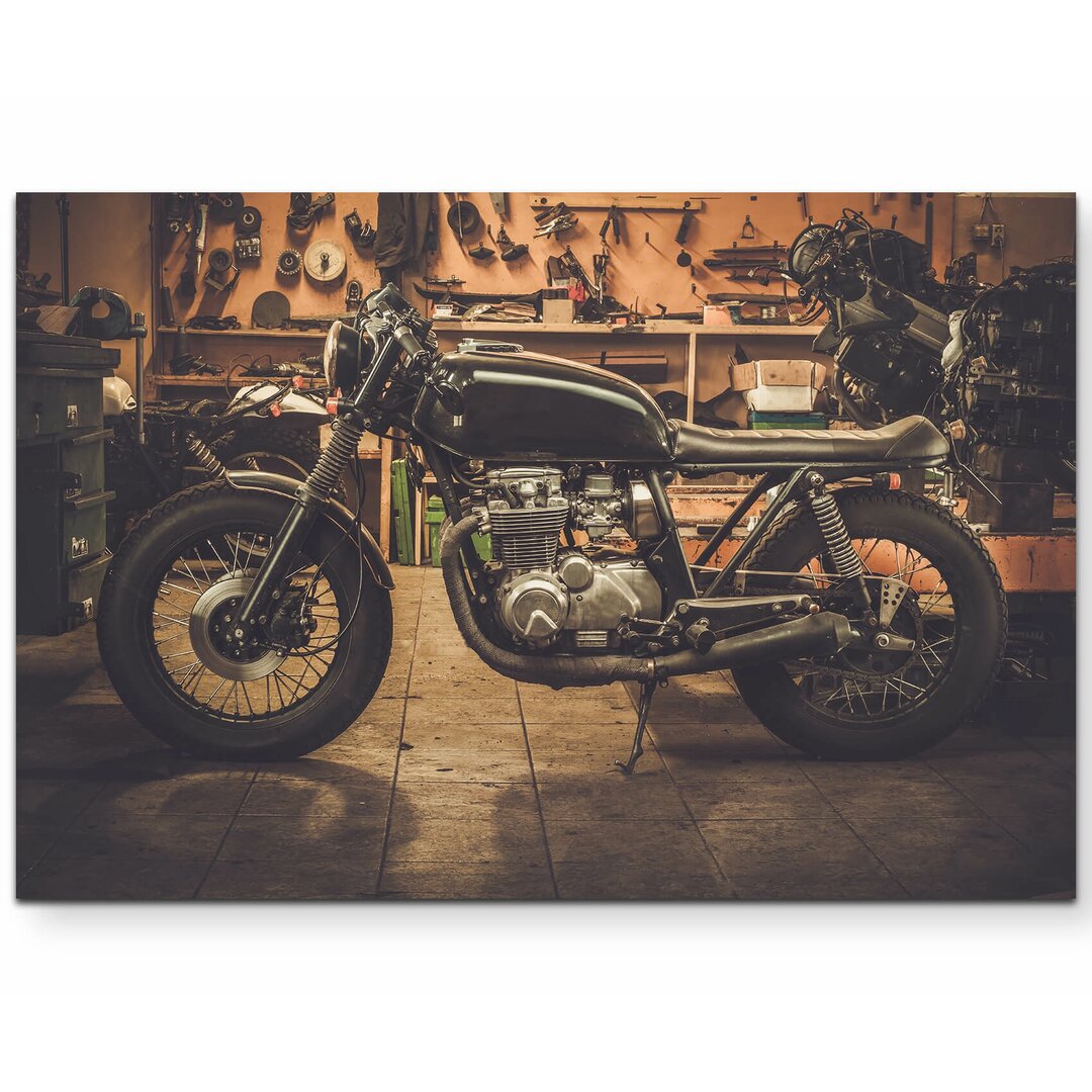 Leinwandbild Cafe Racer Motorrad in Garage