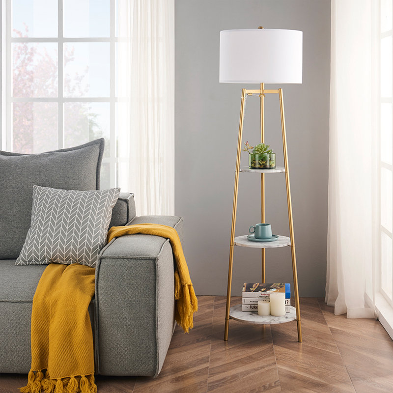 Lampe sur pied colonne 59 po Snowhill, Or/blanc
