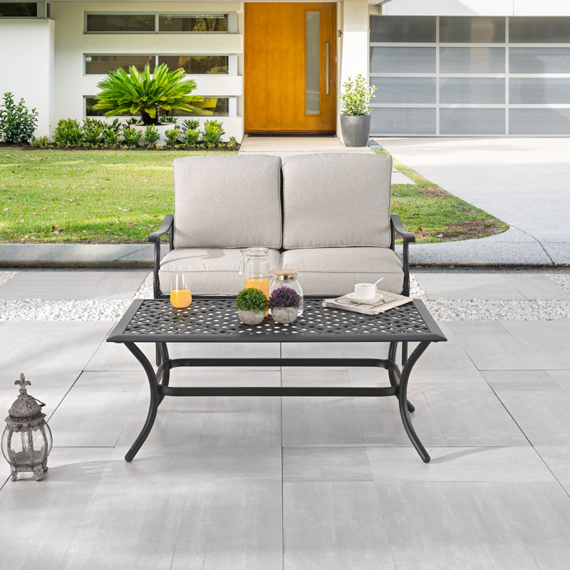 Ensemble de causeuse d'extérieur en métal 2 pièces avec causeuse et table basse, Beige