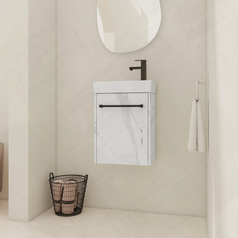 Meuble-lavabo flottant mural avec évier en céramique