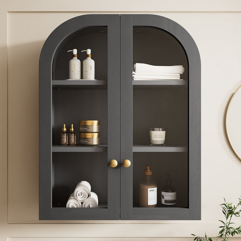 Wood Arch Wall Mounted Bathroom Cabinet, Gray