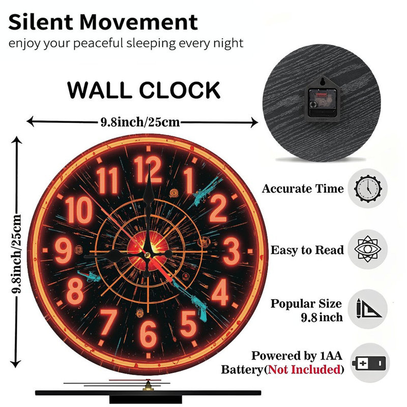 Horloge murale 10 po MDF avec mouvement à quartz silencieux et crochet